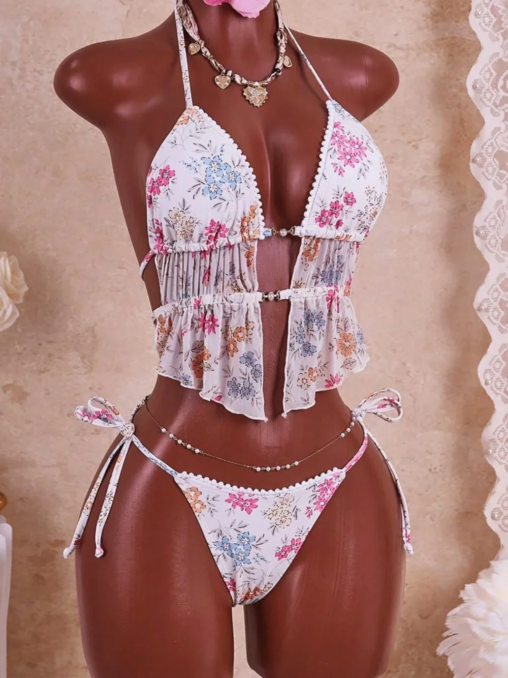 Multicolor Sexy Women's Sweet Floral Bikini Set